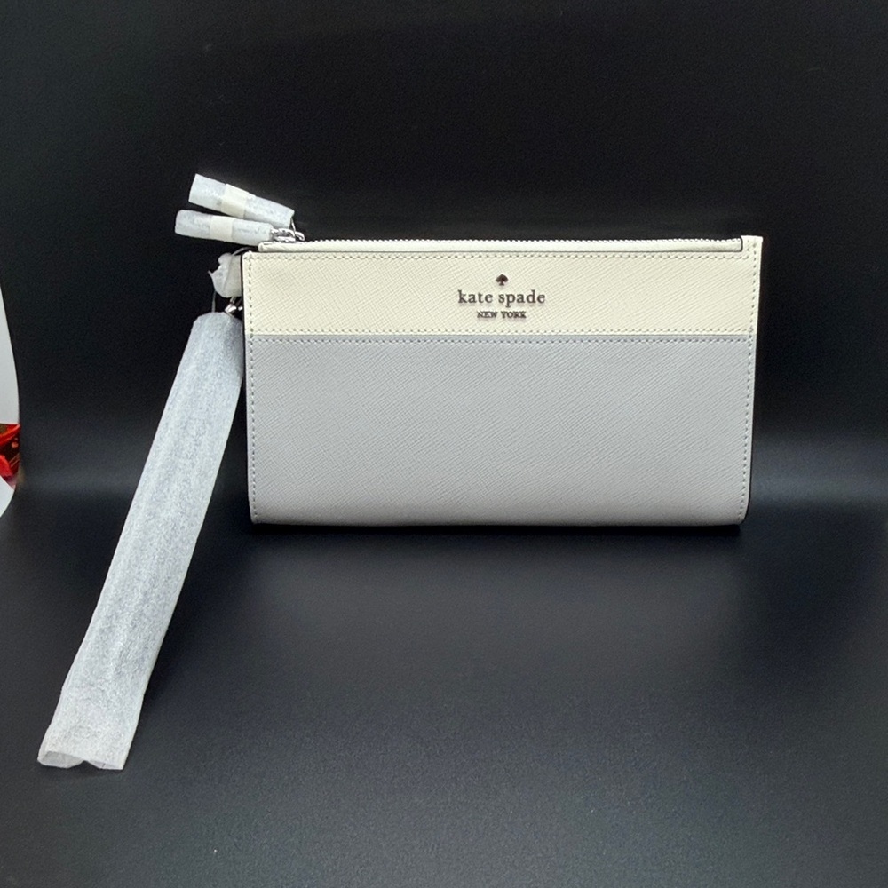 Kate Spade Madison Double Zip Wristlet Saffiano Leather Platinum Grey Multi - Picture 4 of 10